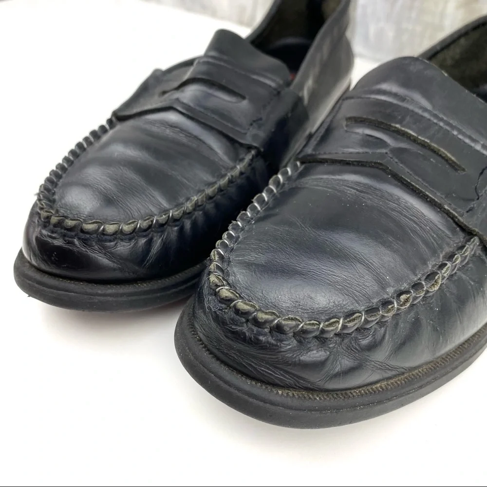 Y2K Vintage Buster Brown Black Leather Penny Loafers Slip On Casual Dress Shoe 3